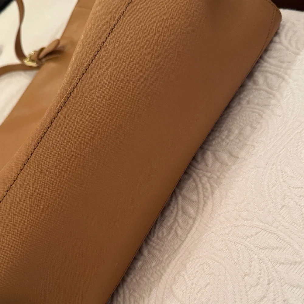 Tory Burch Tan Leather Tote Bag Purse - Picture 9 of 11